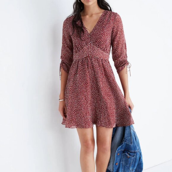 Madewell Starviolet Mini Dress in Ditsy Flowers Red Confetti Floral Bright NWT - Picture 1 of 16